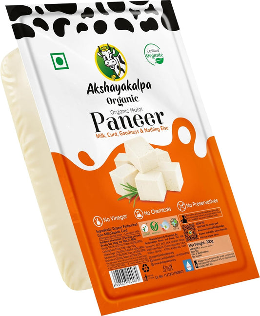 Akshayakalpa Organic Handcrafted Malai Paneer – Soft and tasty, chemical-free paneer, nutritious by nature– 200g