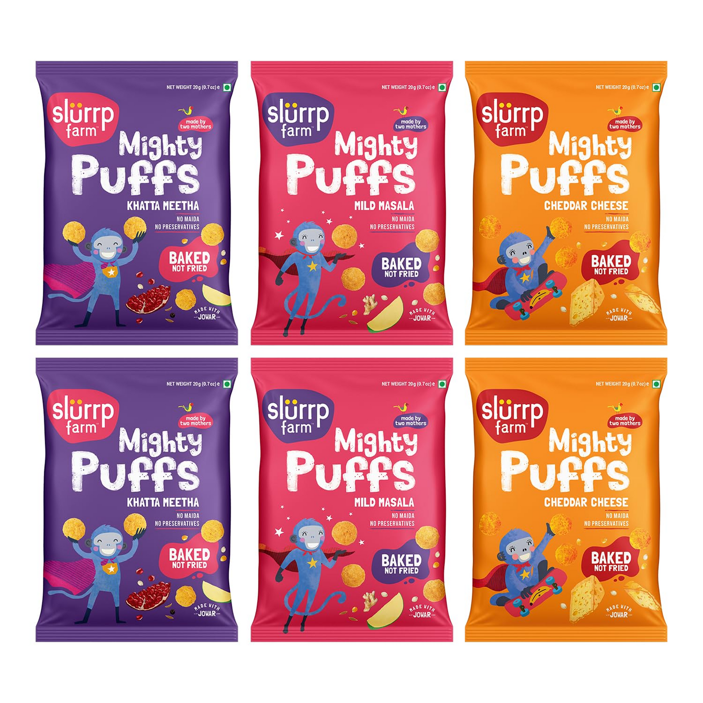 Slurrp Farm Mighty Jowar Puffs  | Healthy Snacks for Kids, School Tiffin and Travel-Friendly | 6 x 20g packs