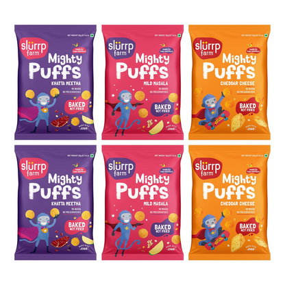 Slurrp Farm Mighty Jowar Puffs  | Healthy Snacks for Kids, School Tiffin and Travel-Friendly | 6 x 20g packs