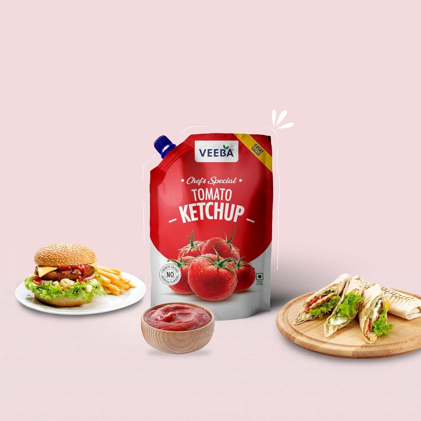 Veeba Tomato Ketchup Chef’s Special (900g) | Super Saver Offer Pack | Non-GMO | Quality Tomato Ketchup