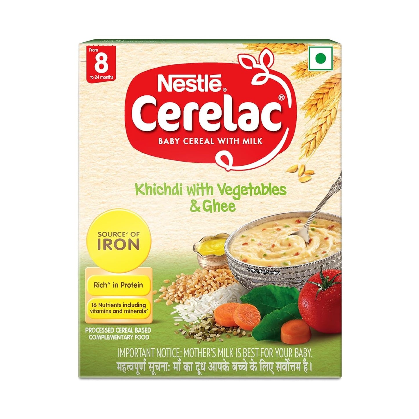 Nestle Cerelac Baby Cereal with Milk , Khichdi with Vegetables & Ghee , From 8 to 24 Months ,Stage 2, Source of Iron & Protein , 300g