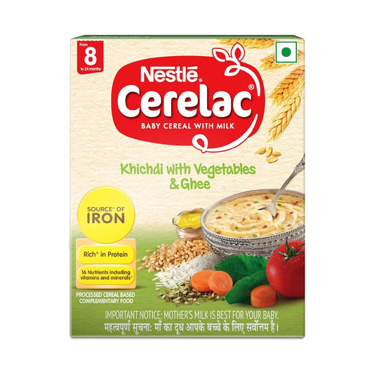 Nestle Cerelac Baby Cereal with Milk , Khichdi with Vegetables & Ghee , From 8 to 24 Months ,Stage 2, Source of Iron & Protein , 300g