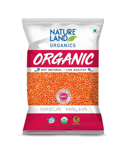 Natureland Organics Malka Masoor Dal/Red Masoor Dal 1 Kg - Organic Dals and Pulses - Organic Food