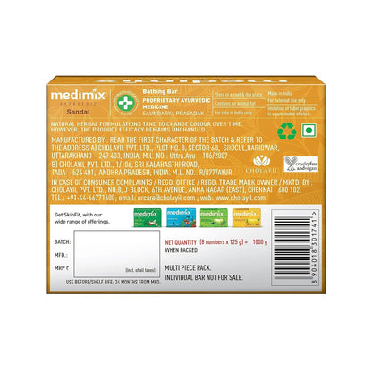 Medimix Ayurvedic Sandal Bathing Soap 125gm (Combo Pack of 8) | With Eladi Oil For Naturally Glowing Skin | Shop Herbal