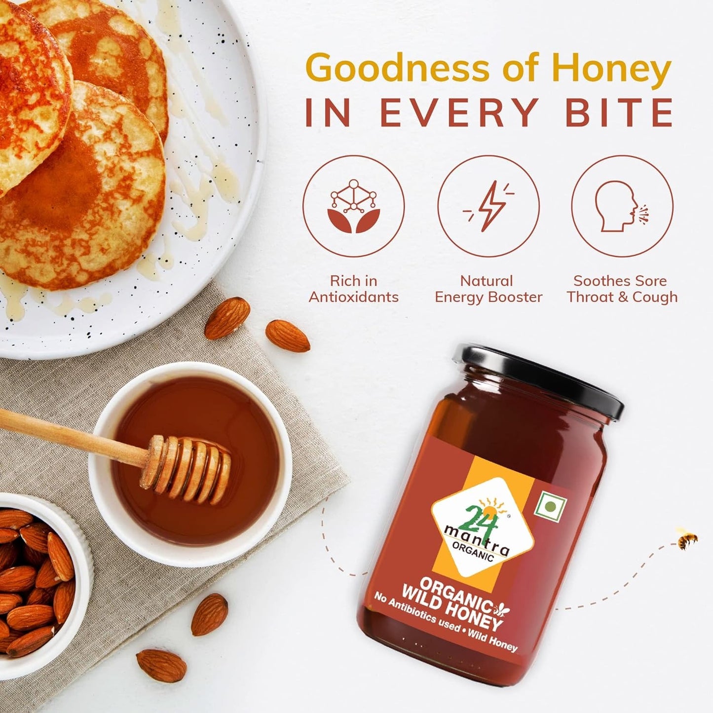 24 Mantra Organic Wild Honey - 500gms, Pack of 1, Free From Sugar Syrup