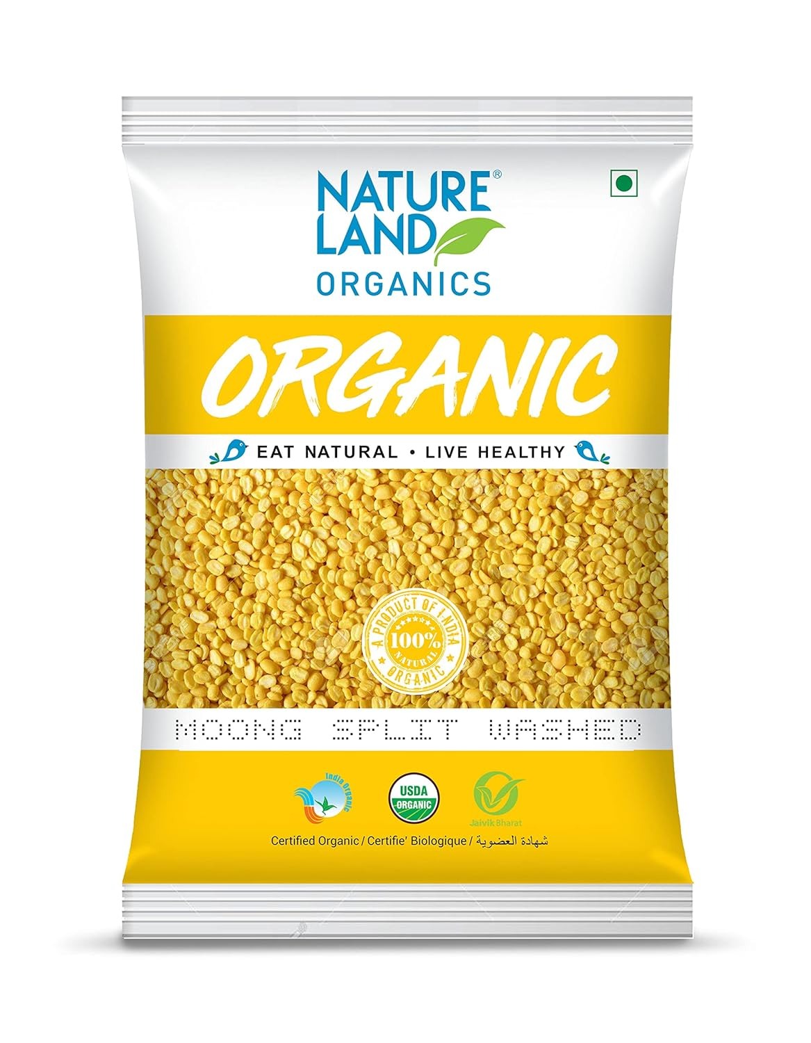 Natureland Organics Moong Dal Yellow/Split Washed 1 Kg - Organic Healthy Pulses