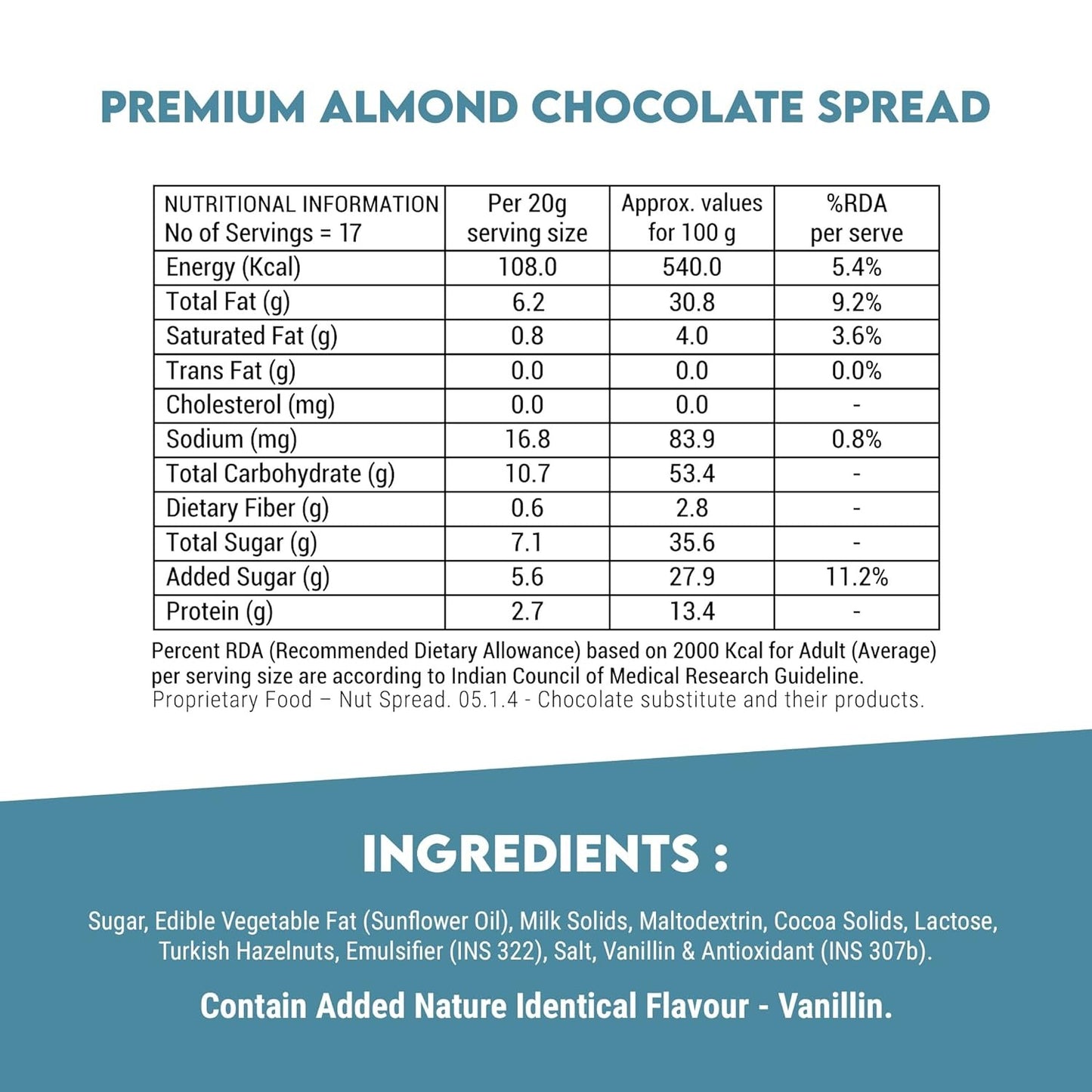 Happilo Premium Chocolate Almond Spread 350g, Low Carb Chocolate Dessert Spread, Smooth & Delicious