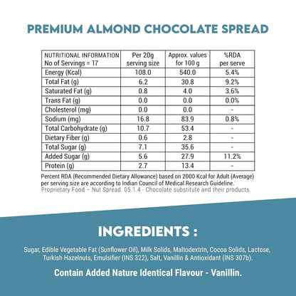 Happilo Premium Chocolate Almond Spread 350g, Low Carb Chocolate Dessert Spread, Smooth & Delicious