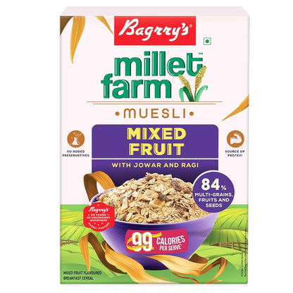 Bagrry’s Millet Farm – Mixed Fruit Muesli with Jowar and Ragi 500 Gm Box | Millet Muesli