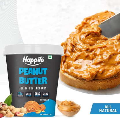 Happilo All Natural Unsweetened Peanut Butter Crunchy 1Kg, Protein Rich, Roasted Peanuts, No Added Sugar