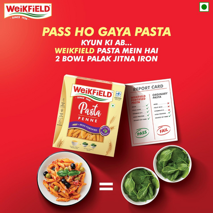 Weikfield Penne Pasta | Made With Durum Wheat Semolina | Iron Fortified | With Micro Nutrients | High Protein | 400g / 500g (Weight may vary)