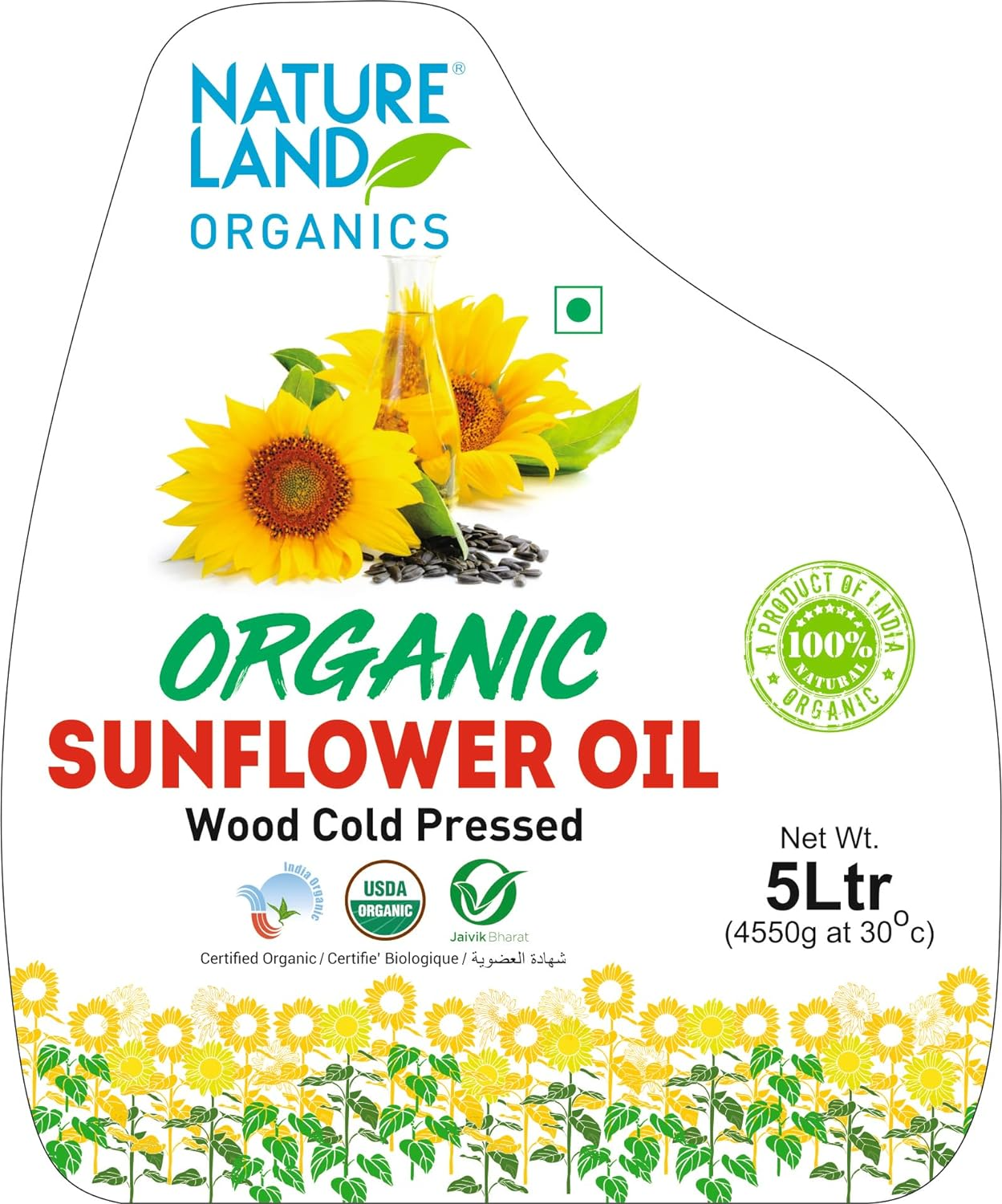 Natureland Organics Sunflower Oil 5 Ltr - Cold Pressed