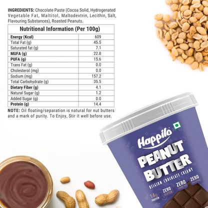 Happilo Belgium Chocolate Peanut Butter Creamy 500g, Protein Rich, Roasted Peanuts, No Added Sugar