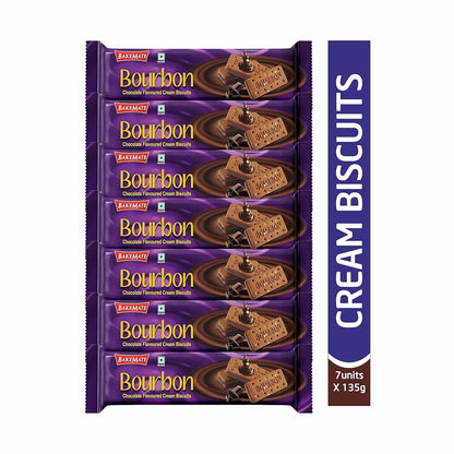 BAKEMATE Bourbon Biscuits Chocolate Cream Filled Combo Pack of 7-135 g Each|Chocolate Flavored Sandwich Biscuits family pack of 945g