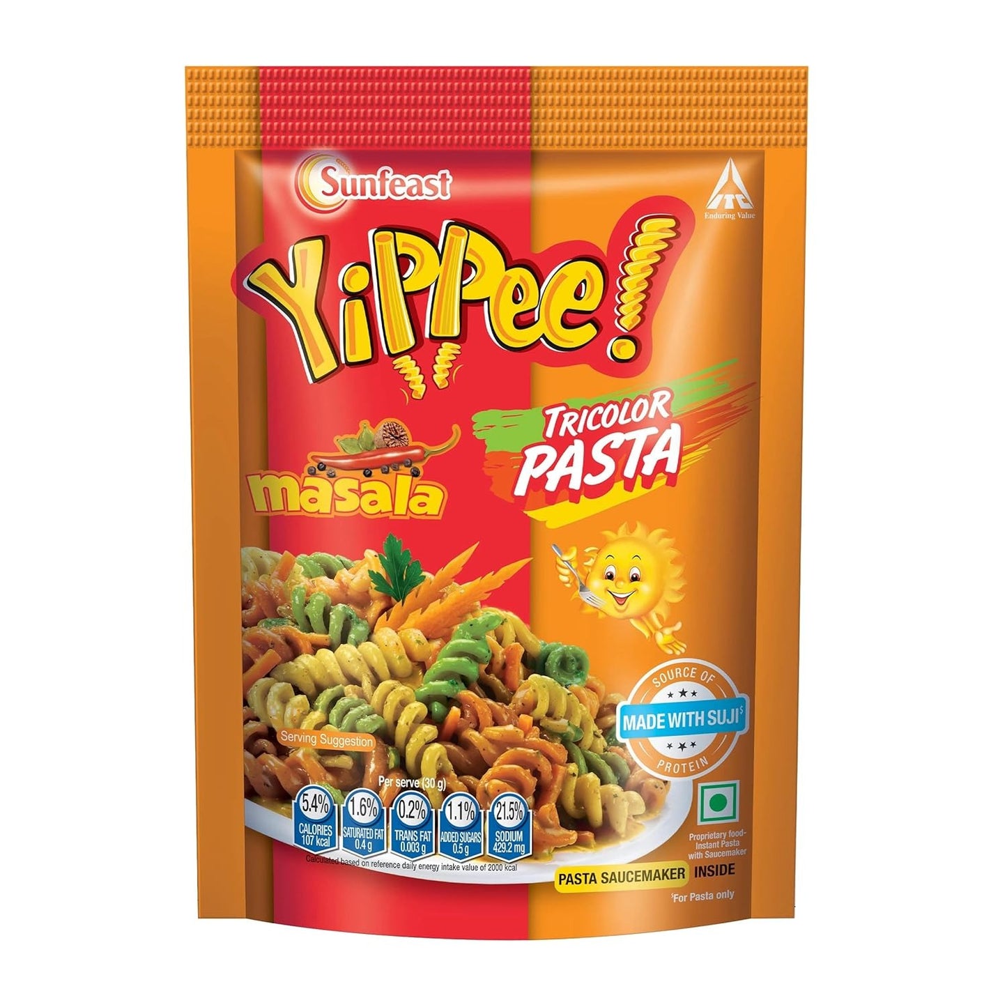 Sunfeast YiPPee! Tricolor Pasta |Soft and Tasty Suji, Rawa Pasta|Masala |65 grams Pack