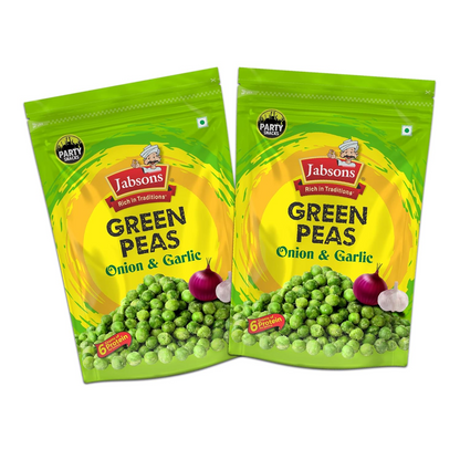 Jabsons Namkeen Green Peas Onion N Garlic 400g Each - Pach of 2 |Crispy & Crunchy, Perfect Evening Snacks |