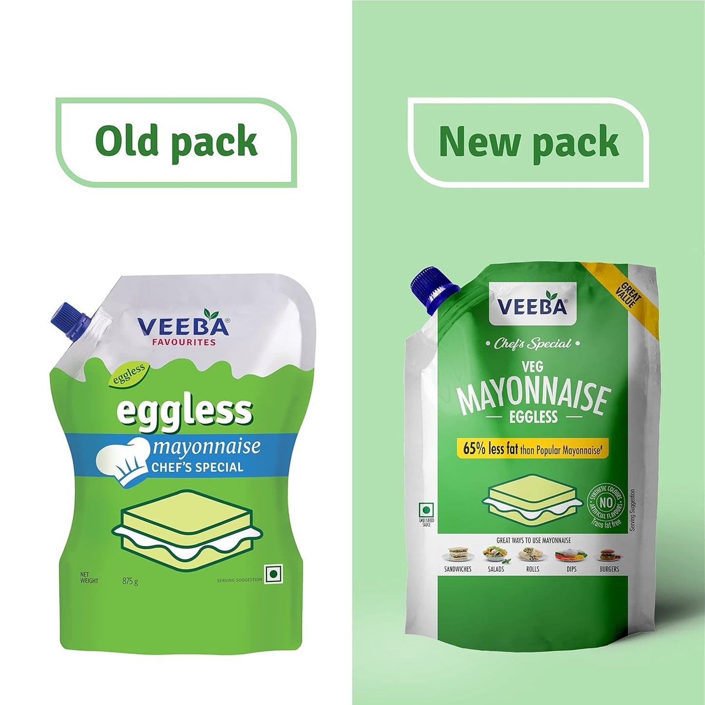 Veeba Eggless Mayonnaise (875g) I Veg Mayonnaise I 100% Vegetarian Mayo I Extra Creamy and Delicious I Rich and thick texture I Dip, Spread and Dunk