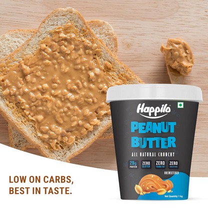 Happilo All Natural Unsweetened Peanut Butter Crunchy 1Kg, Protein Rich, Roasted Peanuts, No Added Sugar