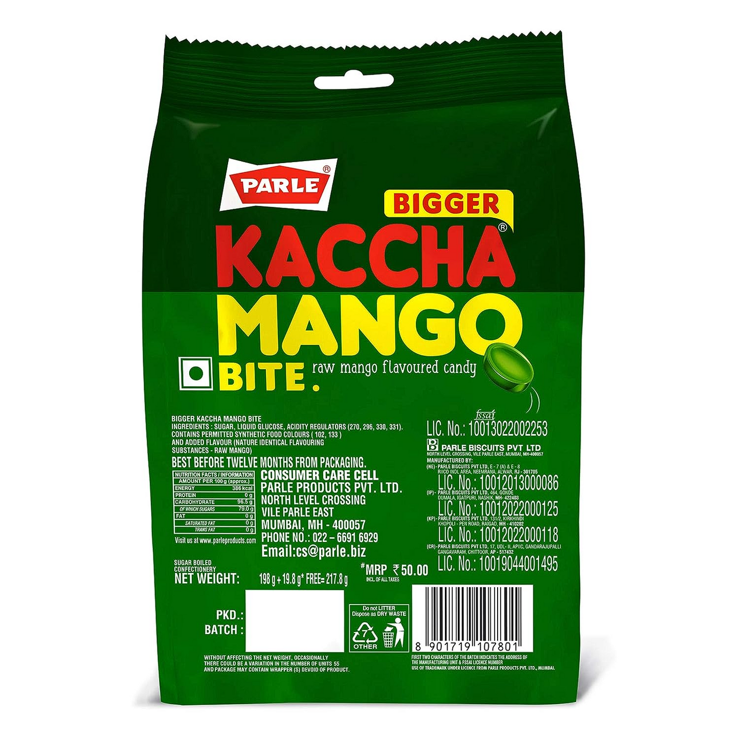 Parle Bigger Kaccha Mango Bite, 198 Grams, Pack of 1