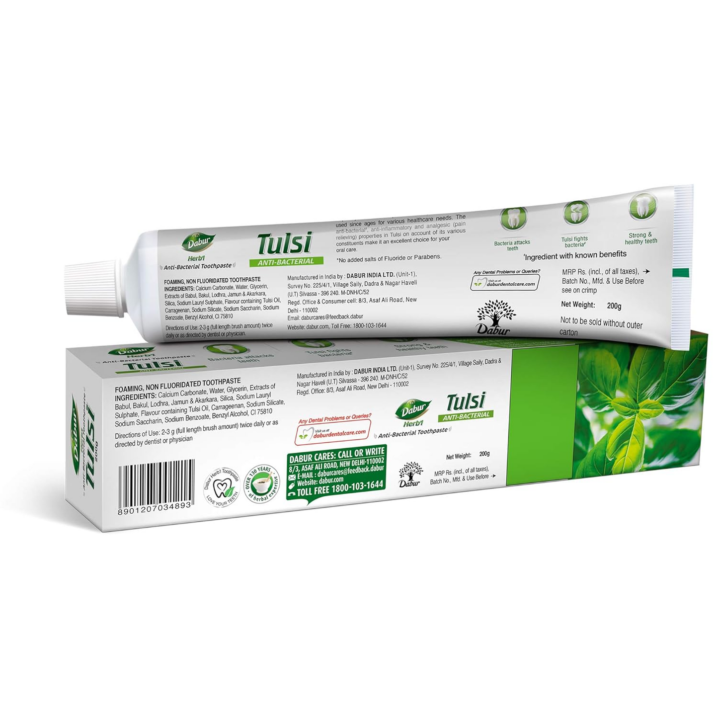 DABUR Herb'L Tulsi Anti Bacterial Toothpaste-200G