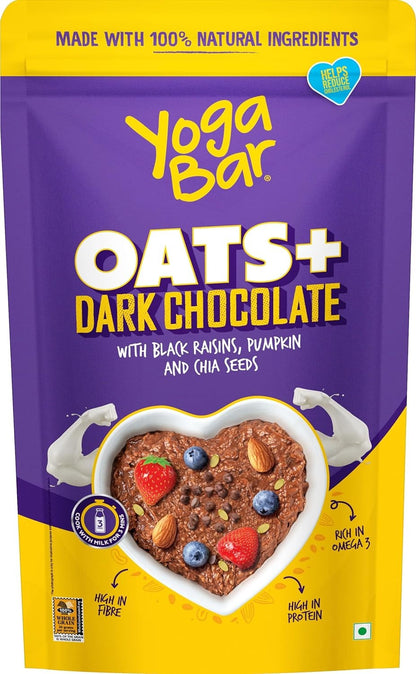 Yogabar Dark Chocolate Oatmeal 1kg Healthy Breakfast Cereal Gluten Free Oats High in Protein & Gluten-Free | Now with Black Raisins