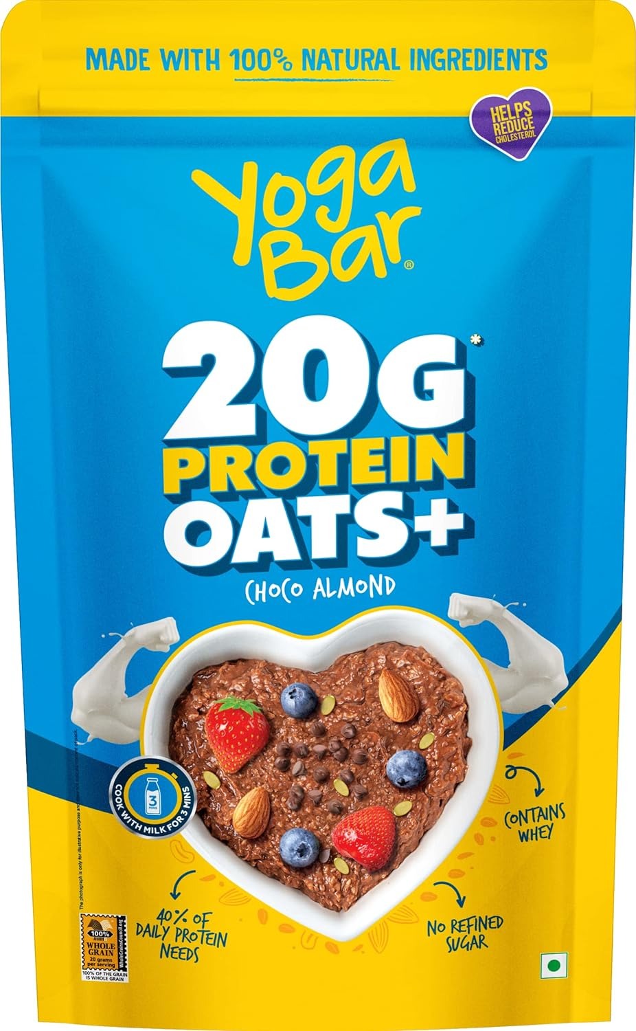 Yogabar Super High Protein Oats 850g | 22g Protein | Choco Almond Oatmeal | Dark Chocolate Oats Breakfast Cereal