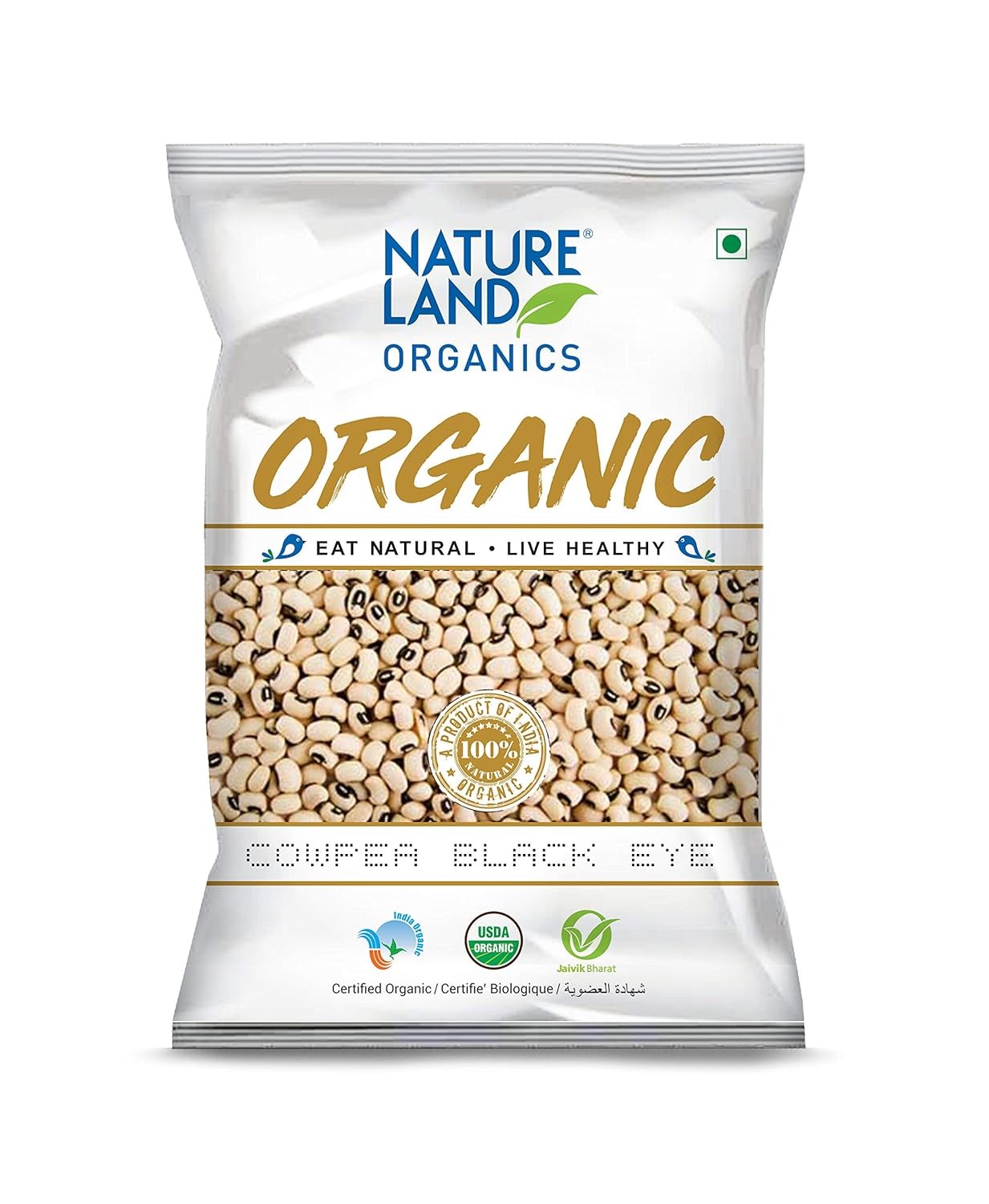 Natureland Organics Cowpea Black eye/Lobia 500 Gm - Organic Healthy Pulses