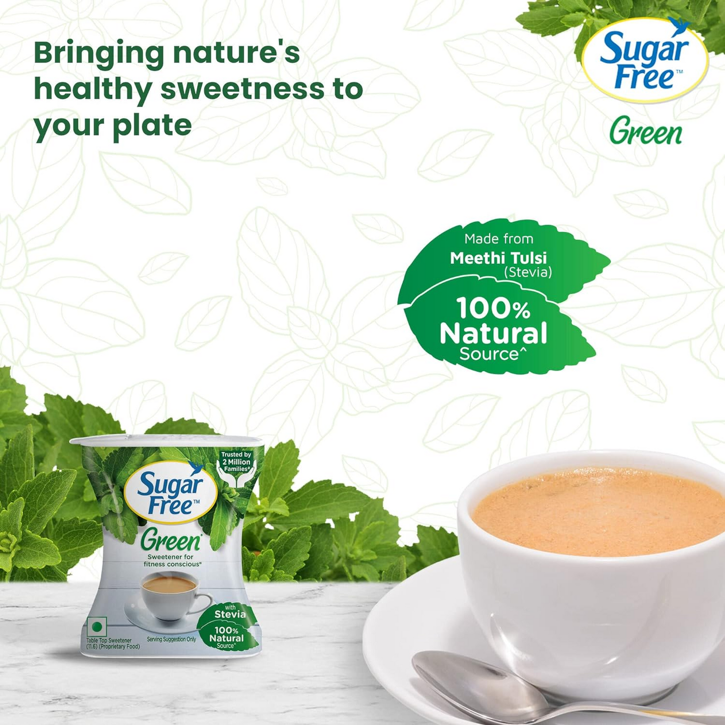 Sugar Free Green Stevia, 300 Pellets  | 100% Natural Meethi Tulsi (Stevia) leaves| Sweet like Sugar but with zero calories | 30g