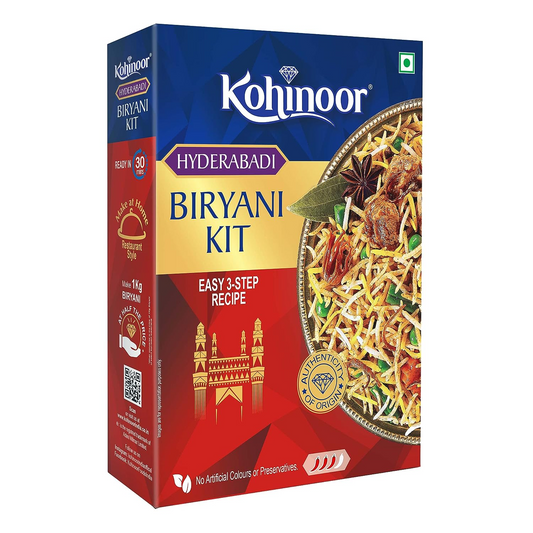 Kohinoor Authentic Basmati Biryani Kit, Hyderabadi | Easy 3-Step Recipe | Ready To Cook Biryani, 339g