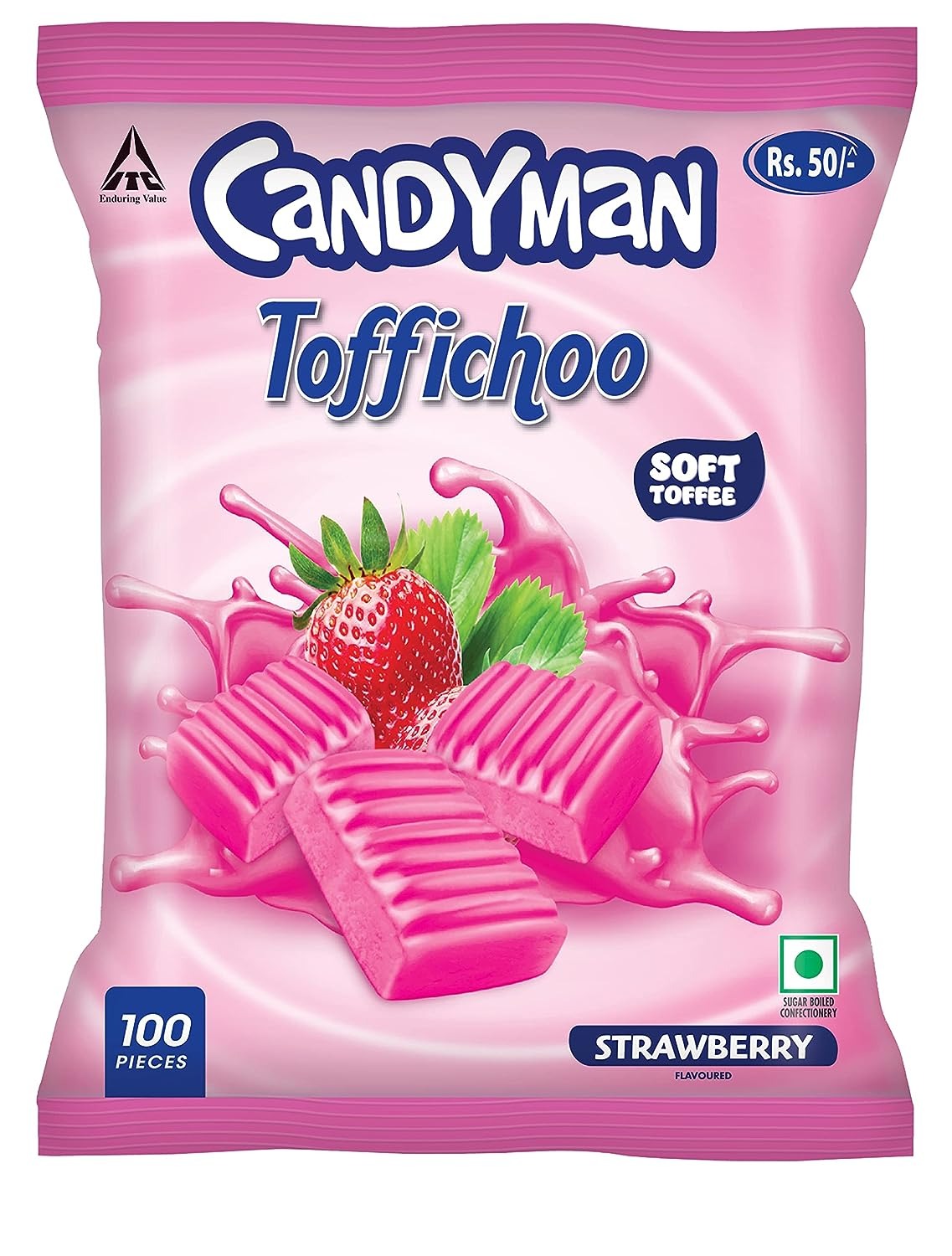 Candyman Toffichoo, Strawberry - 100 Soft Toffees for In-home Serves, 240g