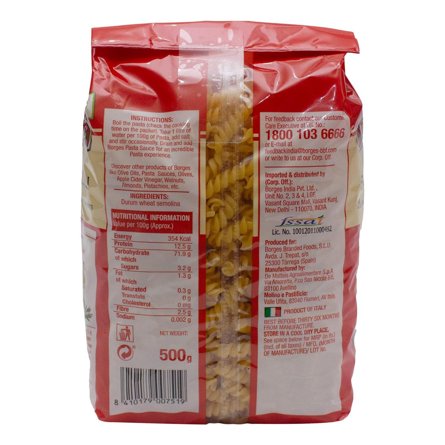 Borges Fusilli Durum Wheat Pasta, 500 Grams