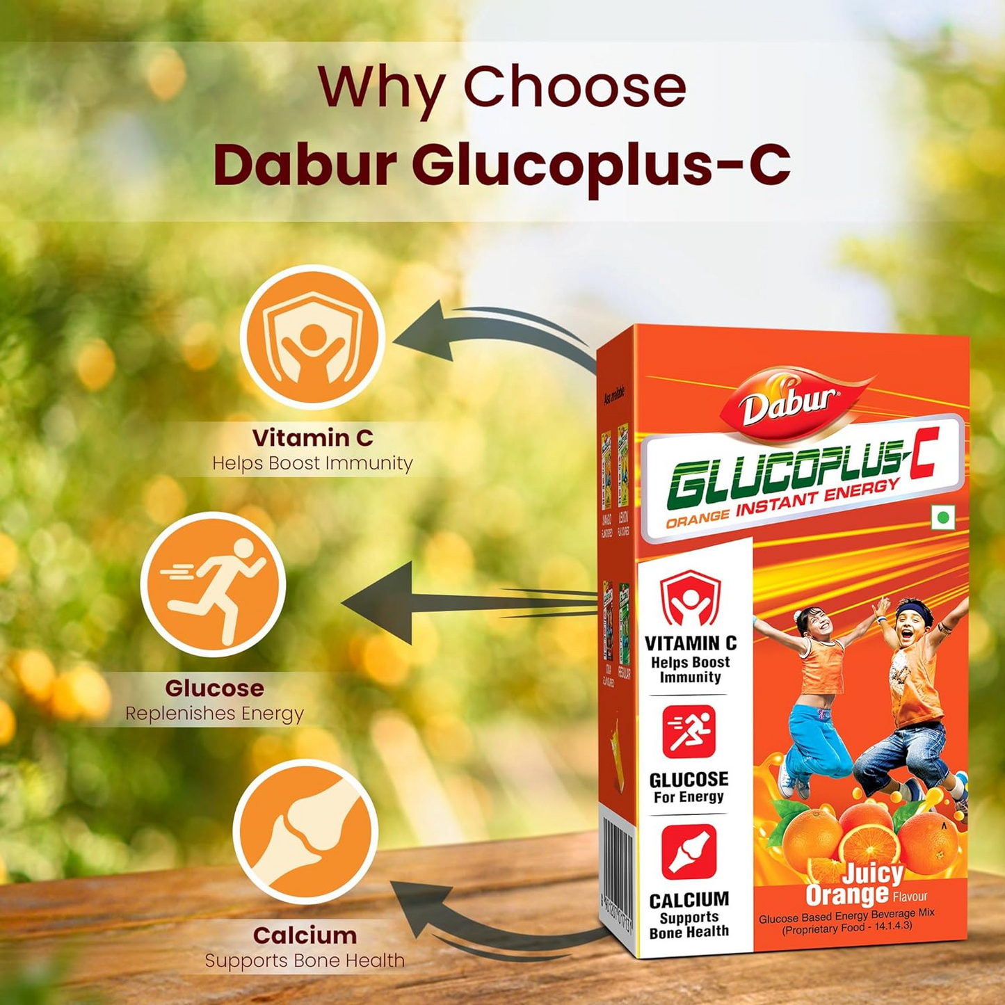 Dabur Glucoplus-C Instant Energy Glucose (Orange Flavour) - 1Kg | Replenishes Energy | Vitamin C Helps Boosts Immunity