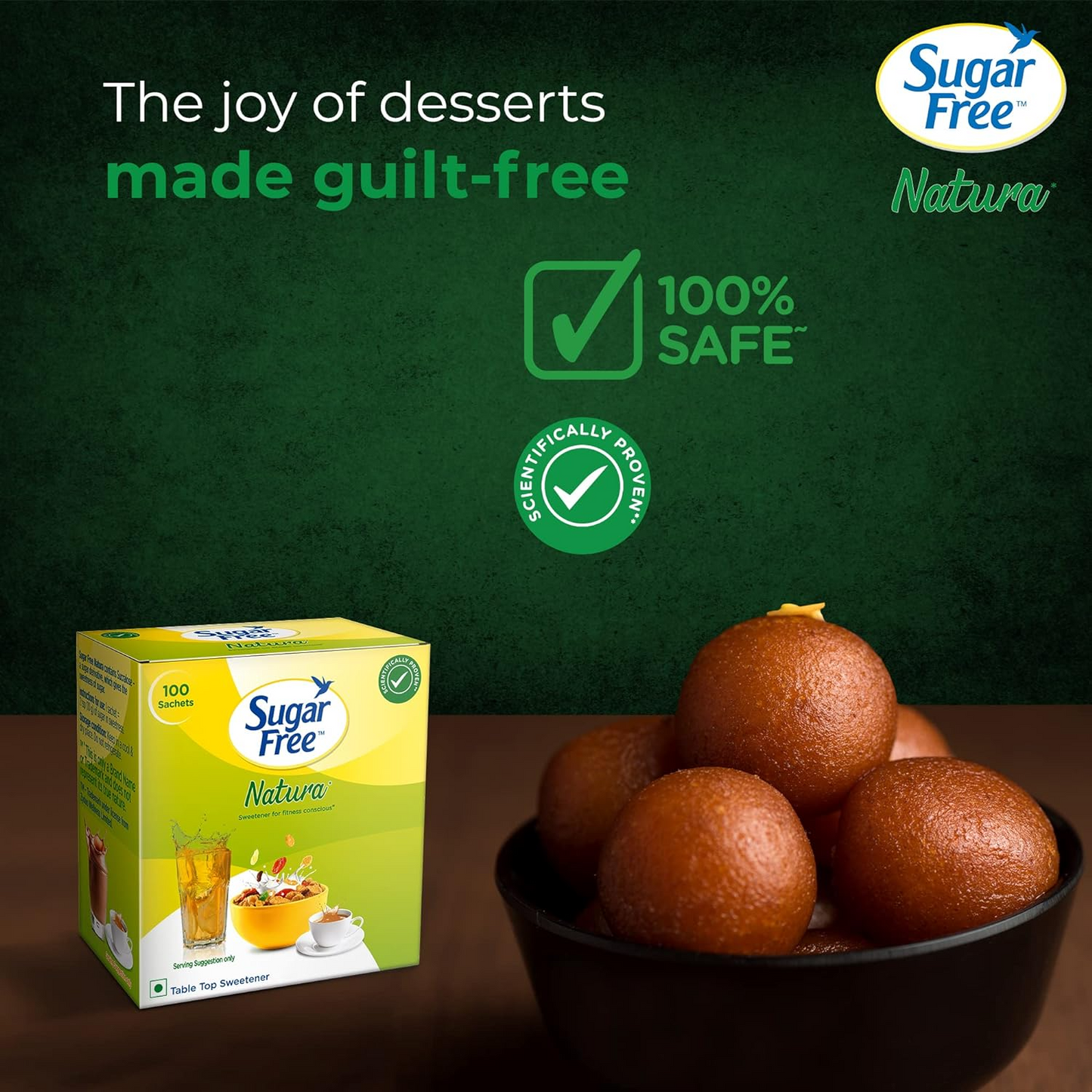 Sugar Free Natura, 100 Sachet |100% Safe| Scientifically Proven & Tested|Sweet like Sugar but with zero calories| 75 g