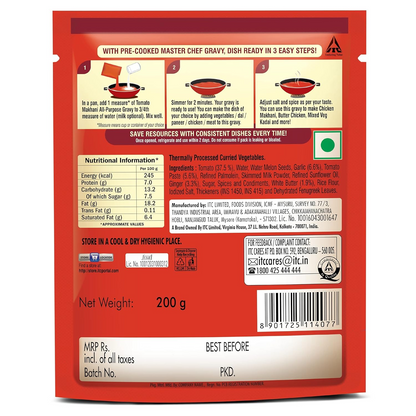 ITC Master Chef Tomato Makhani All-Purpose Gravy 200g, Ready to Cook Indian Base Masala Curry Paste