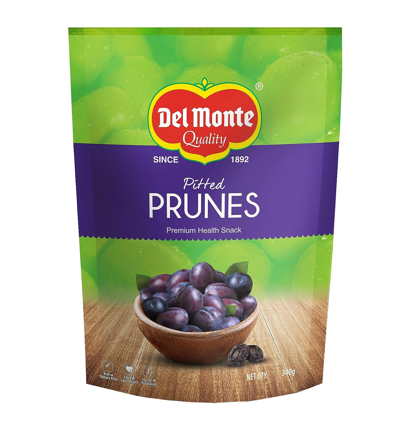 Del Monte Dried Premium Pitted California Prunes Health Snack, 340g