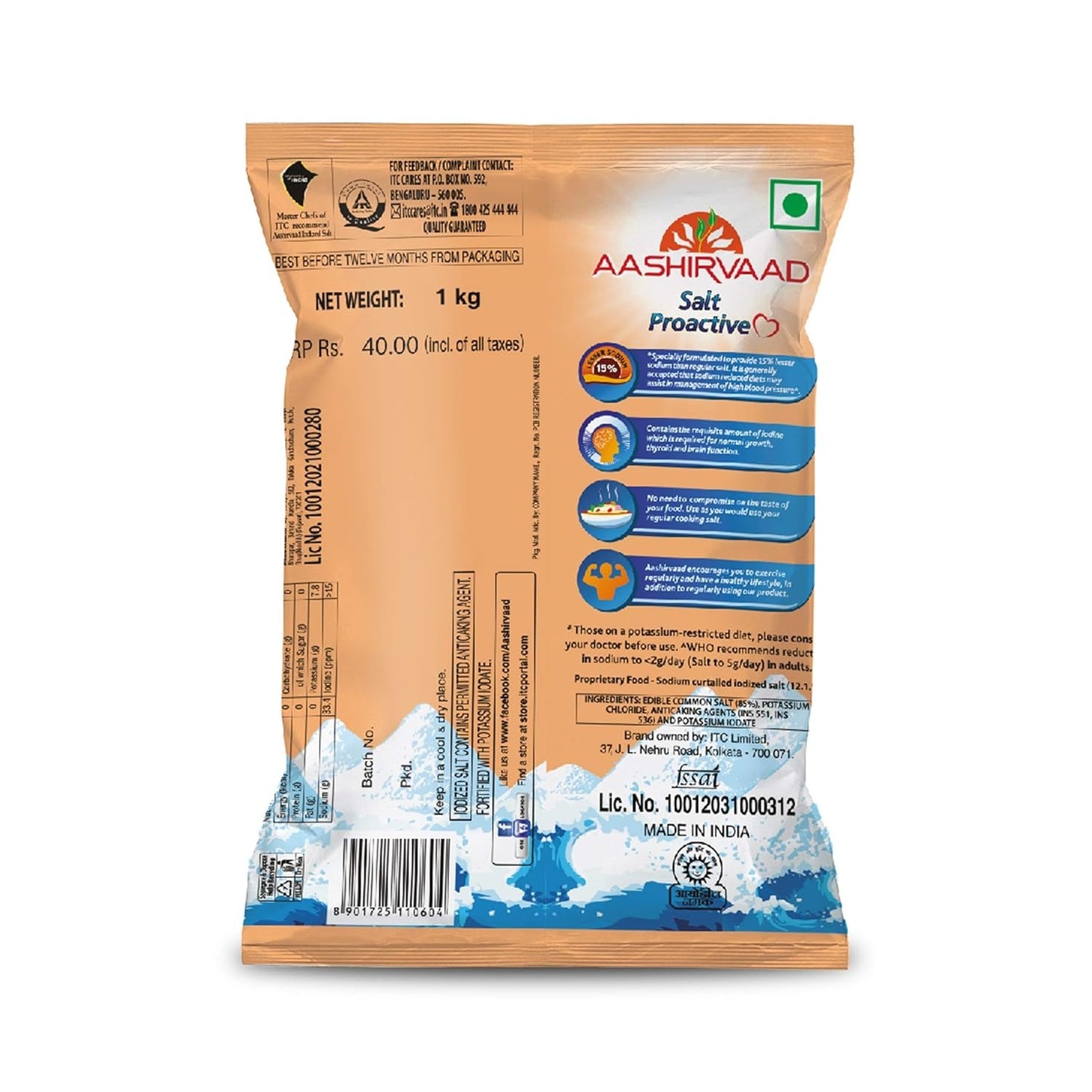 Aashirvaad Salt Proactive, 1kg Pack, Sodium - Reduced diet for Blood Pressure Management and Active Life