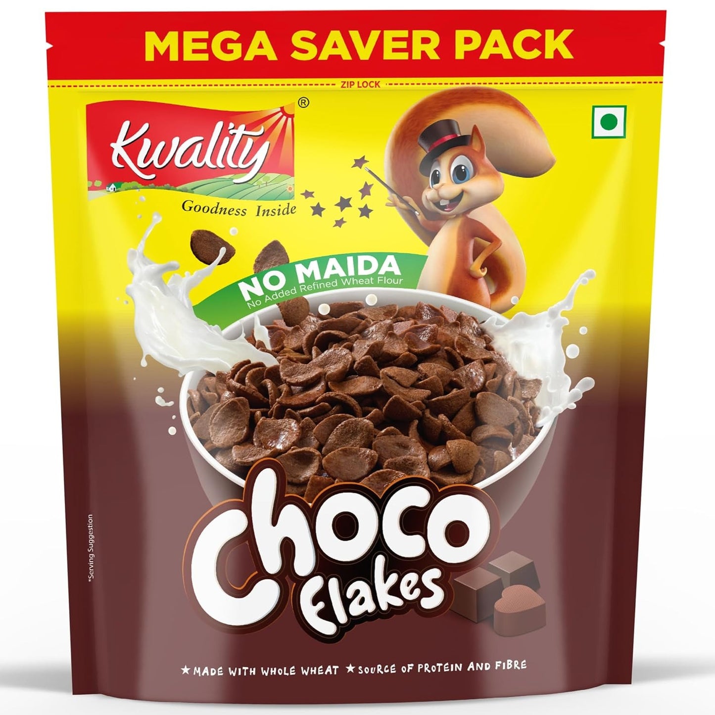 Kwality Choco Flakes 1kg | Made with Whole Wheat, 0% Maida | Source of Protein & Fiber |Healthy Food & Breakfast Cereal for Kids