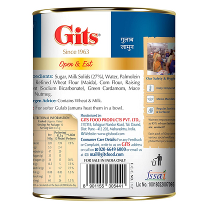 Gits Open & Eat Mini Gulab Jamun, 30 Pieces Per Can, Mouth-Watering Indian Mithai, 1Kg