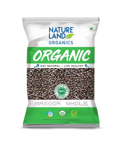 Natureland Organics Masoor Whole/Sabut 500 Gm - Organic Healthy Pulses