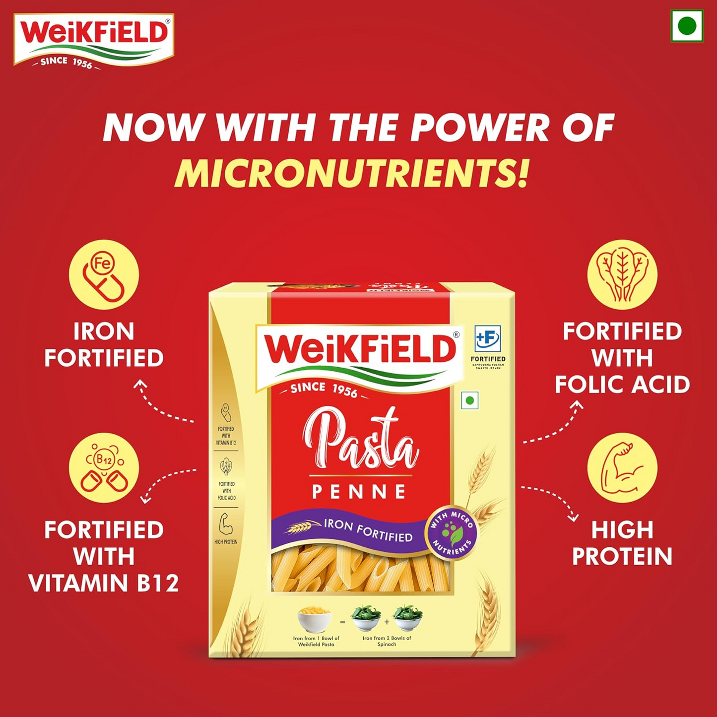 Weikfield Penne Pasta | Made With Durum Wheat Semolina | Iron Fortified | With Micro Nutrients | High Protein | 400g / 500g (Weight may vary)