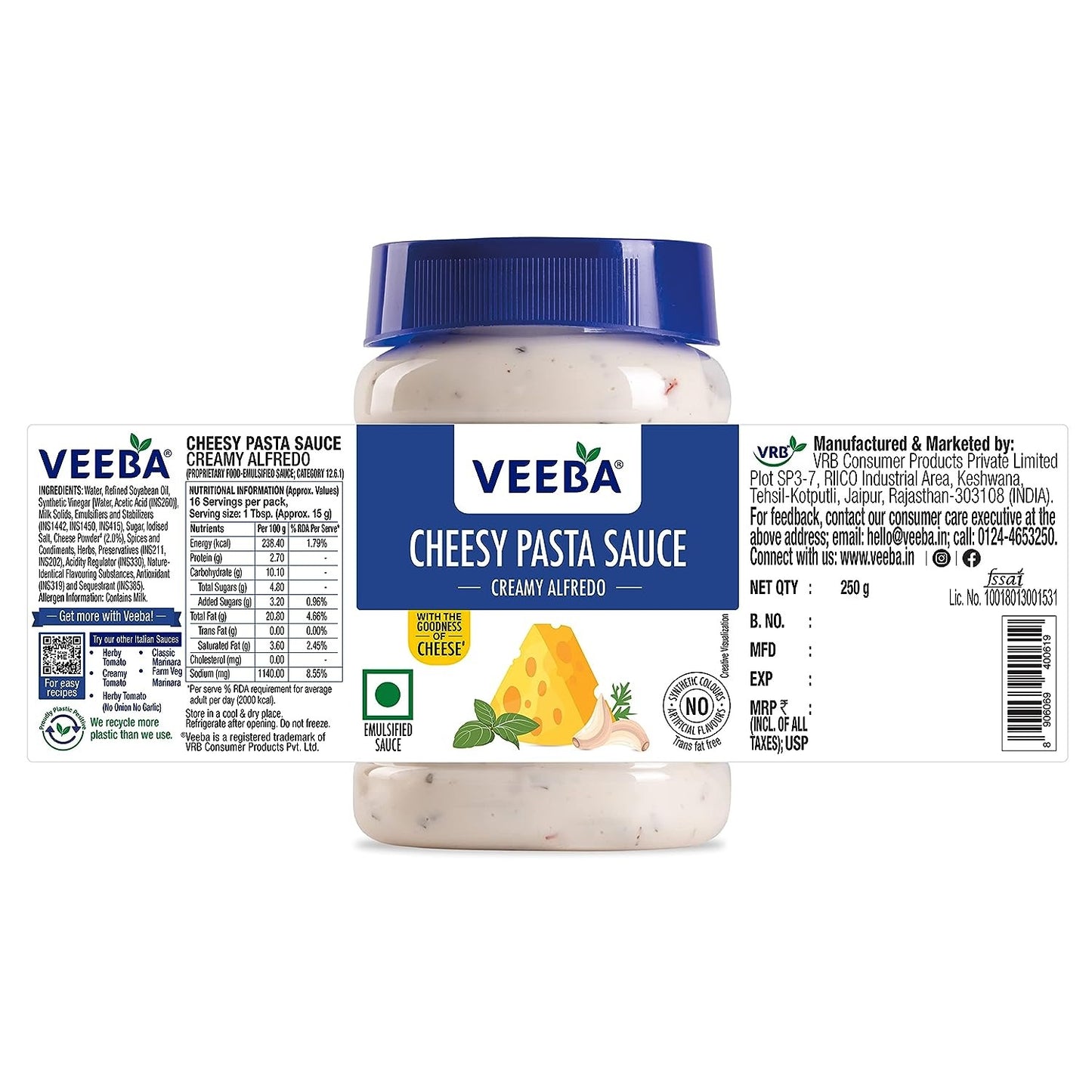 Veeba Cheesy Pasta Suace (Creamy Alfredo), 250g