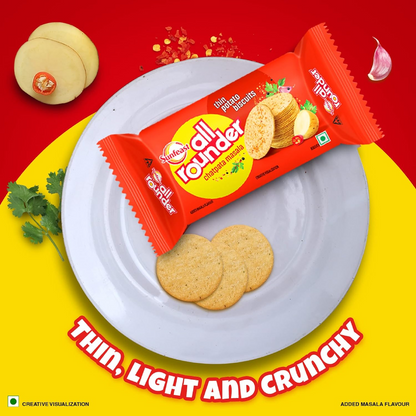 Sunfeast All Rounder, Thin, Light & Crunchy Potato Biscuit with Chatpata Masala Flavour, 282g