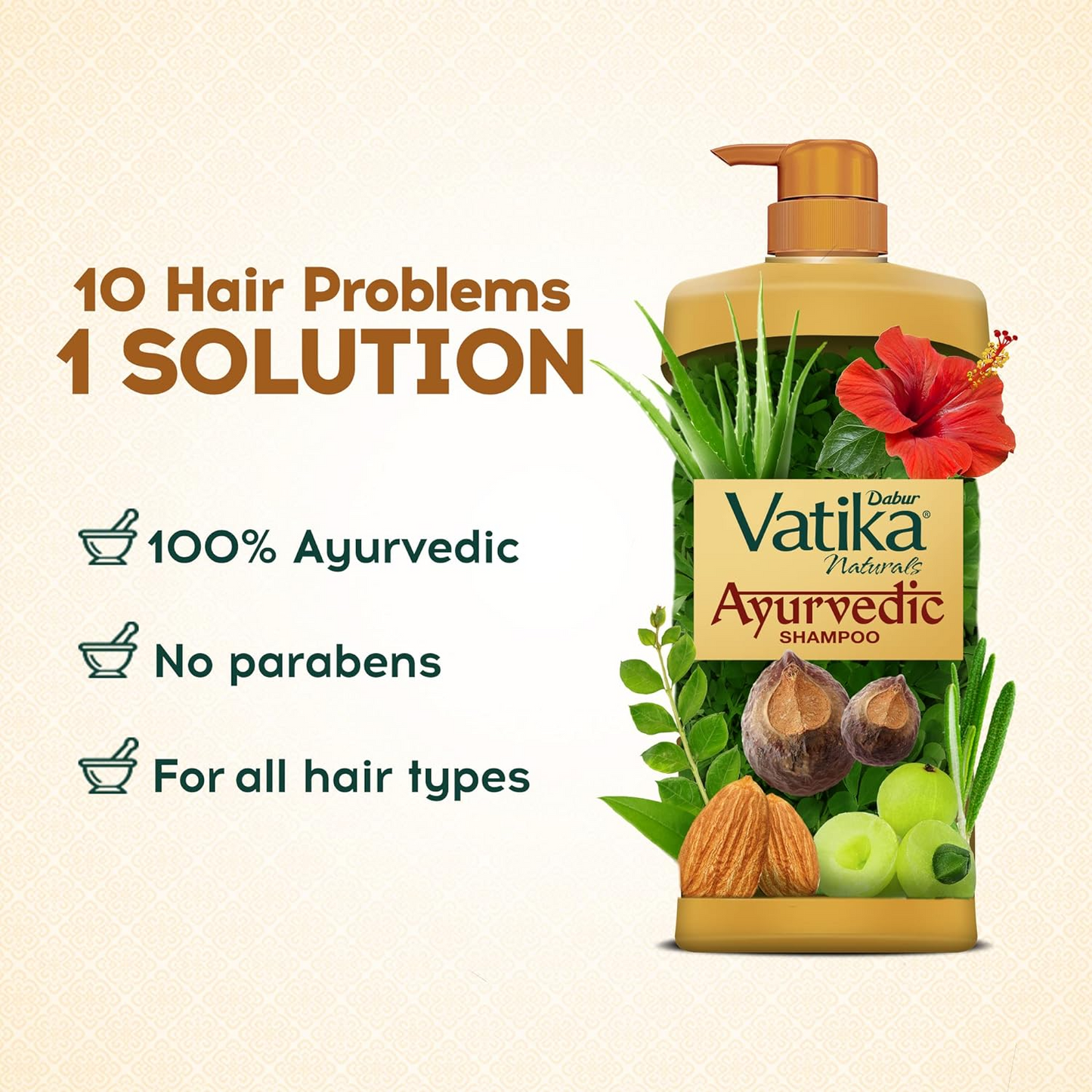 Dabur Vatika Ayurvedic Shampoo - 640ml | Damage Therapy | With Power of 10 ingredients for solving 10 hair problems| No Parabens | For all hair types