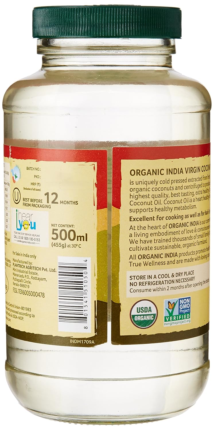 Organic India Virgin Coconut Oil, 500ml