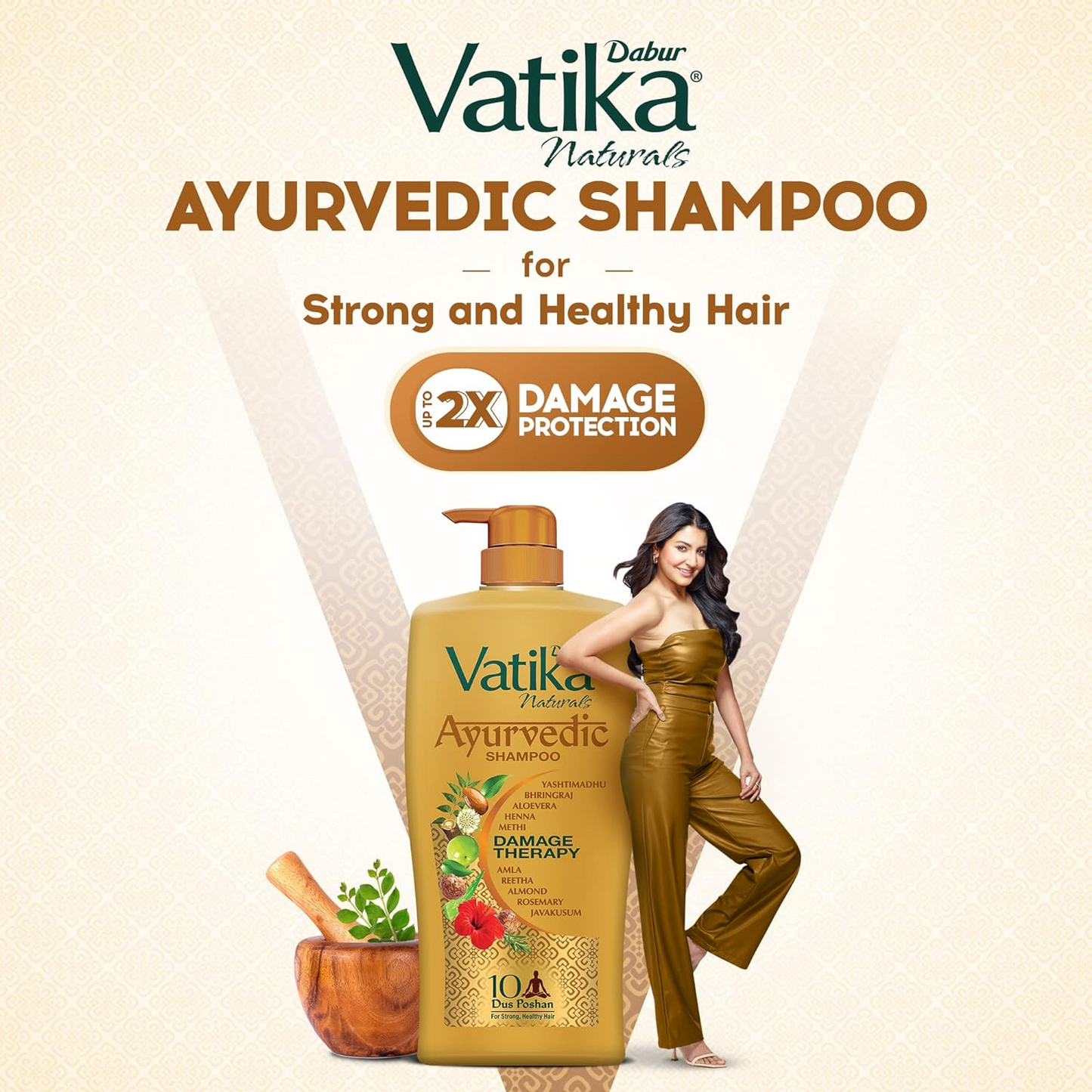 Dabur Vatika Ayurvedic Shampoo - 640ml | Damage Therapy | With Power of 10 ingredients for solving 10 hair problems| No Parabens | For all hair types