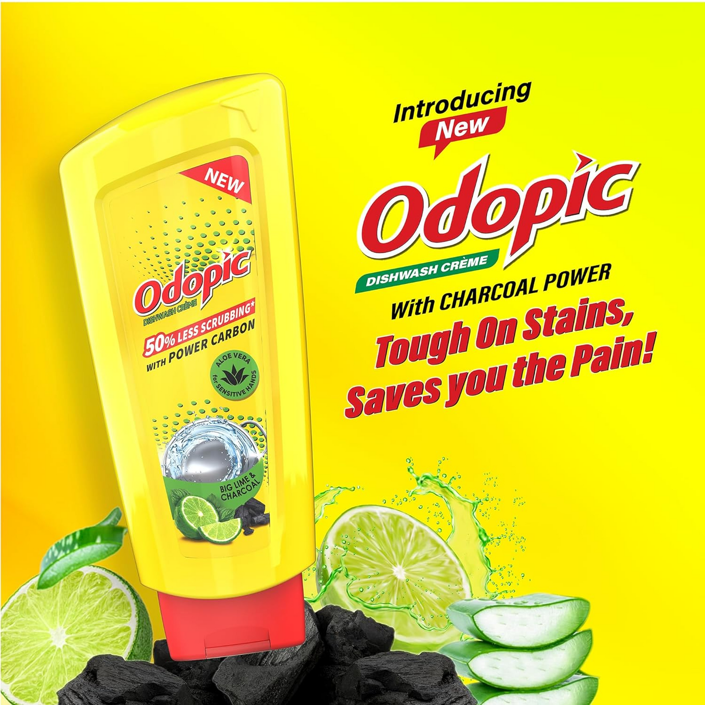 DABUR Odopic Dishwash Creme Lime - 750Ml (Liquid Gel) With Aloevera For Sensitive Hands Fresh Fragrance Powerful Grease Cleaner Removal