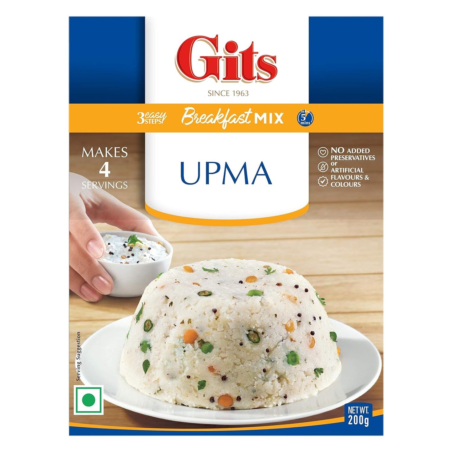 Gits Instant Upma Breakfast Mix, Pure Veg, 200g