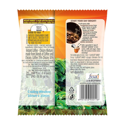 NESCAFE SUNRISE Instant Coffee Powder Pouch| Coffee-Chicory Mix | Rich Taste & Aroma | 50 g
