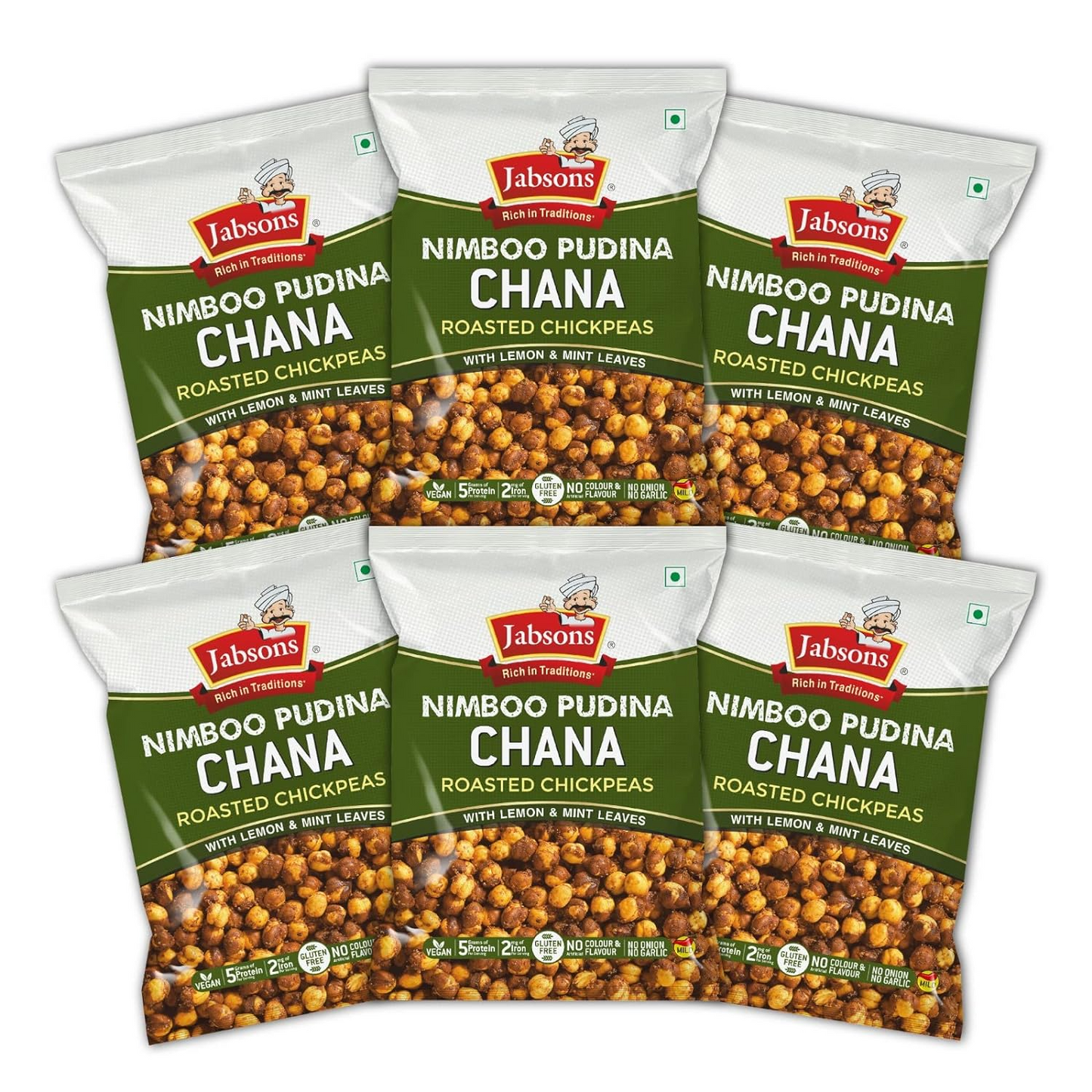 Jabsons Roasted Chana Nimboo Pudina 150g (Pack of 6)