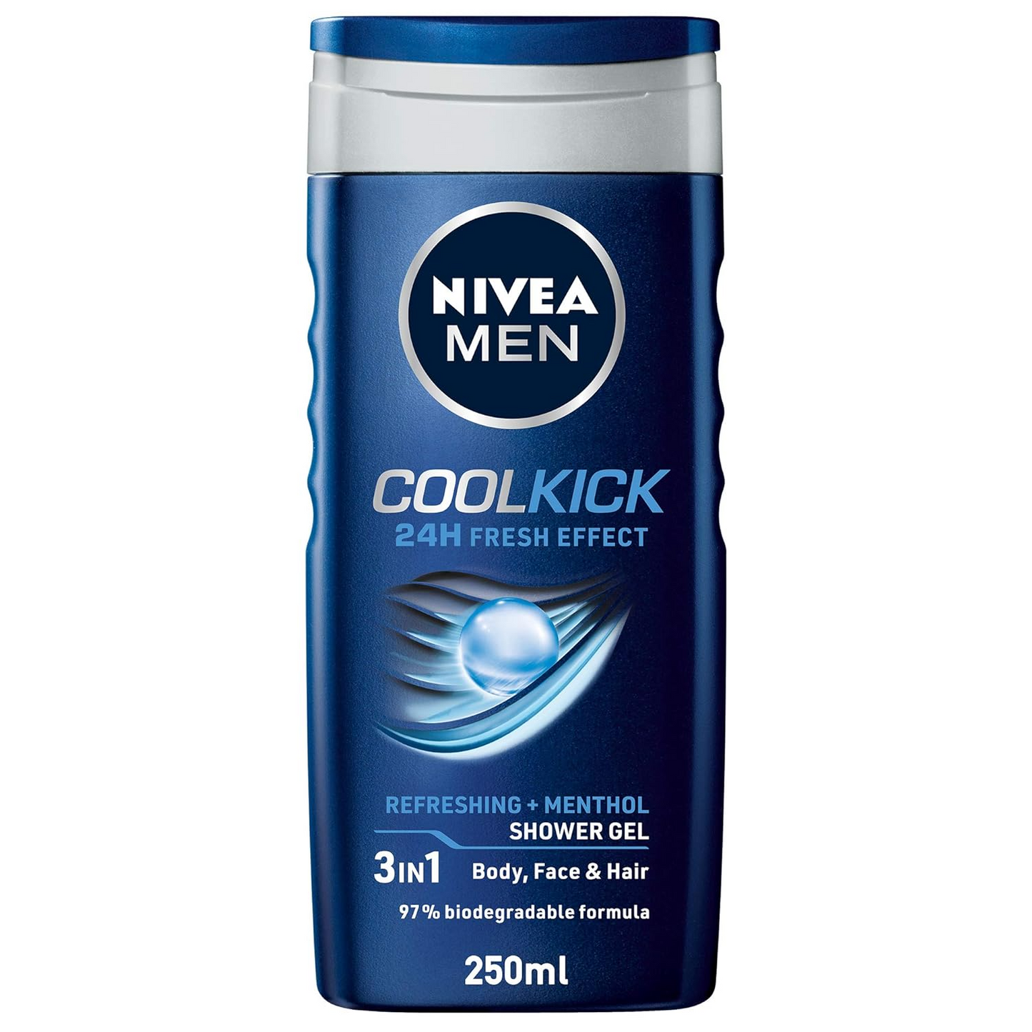 NIVEA MEN Cool Kick 250ml Body Wash| Shower Gel for Face, Body & Hair| Refreshing Icy MENthol|24 H Freshness |For All Skin & Hair Types